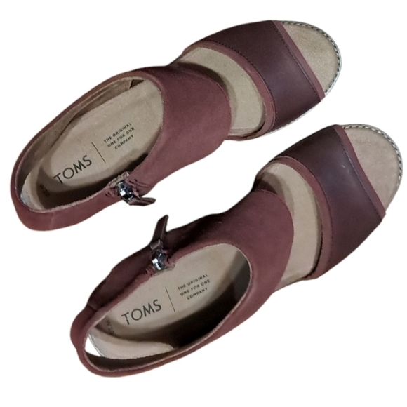 TOMS Majorca Block Heel Peep Toe Sandals Women’s 10 Oxblood Leather - Picture 6 of 15